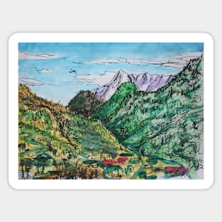 Watercolor Sketch - A View in the Direction of Saint Gotthard Pass. Ticino, Switzerland Sticker